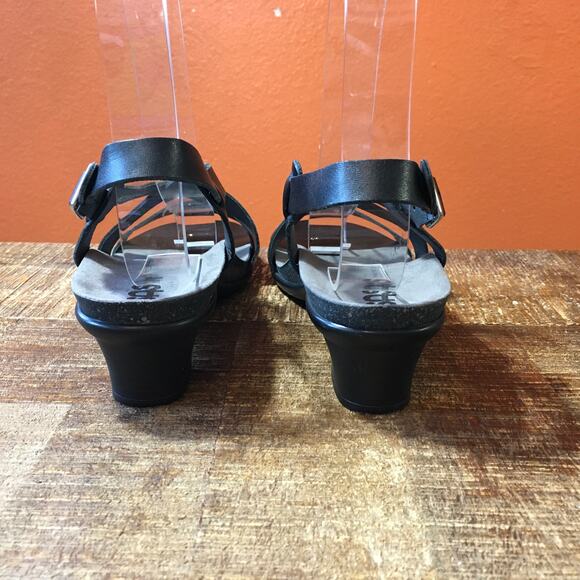SAS San Antonio Shoes Nouveau Leather Cross Strap Heel Sandal  Black Womens 8 M - Picture 4 of 10